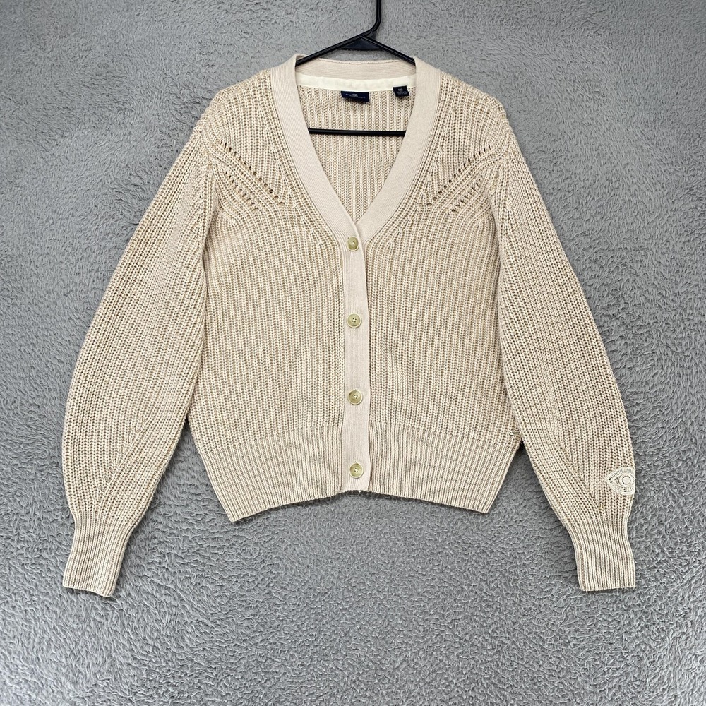 Scotch & Soda Cardigan Sweater Womens M Beige V Neck Chunky Rib Knit Neutral